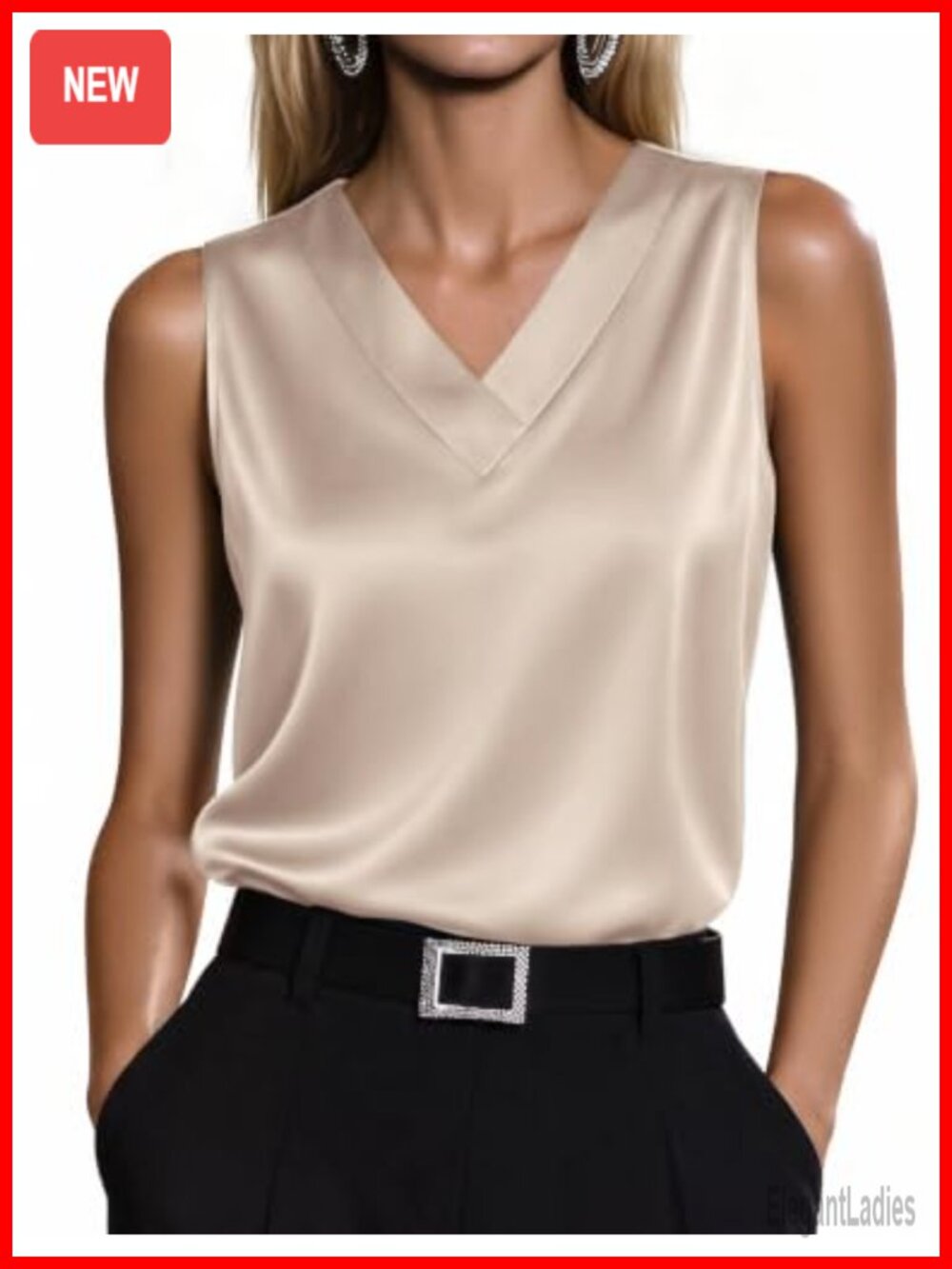 Satin Tank Top V Neck Sleeveless Silk Camisole Blouse